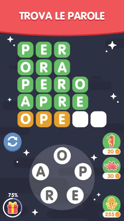 Schermata di gioco di Mare di Parole